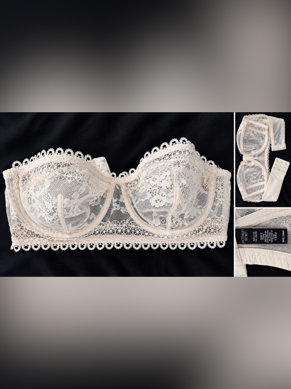 Victoria's Secret Cream Lace Balconette Bra with Scalloped Trim